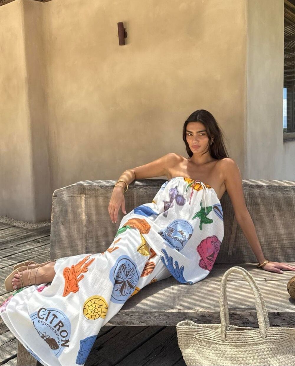 Sabo Skirt Coastal Print Strapless Cotton Maxi Dress Resort NWOT Small